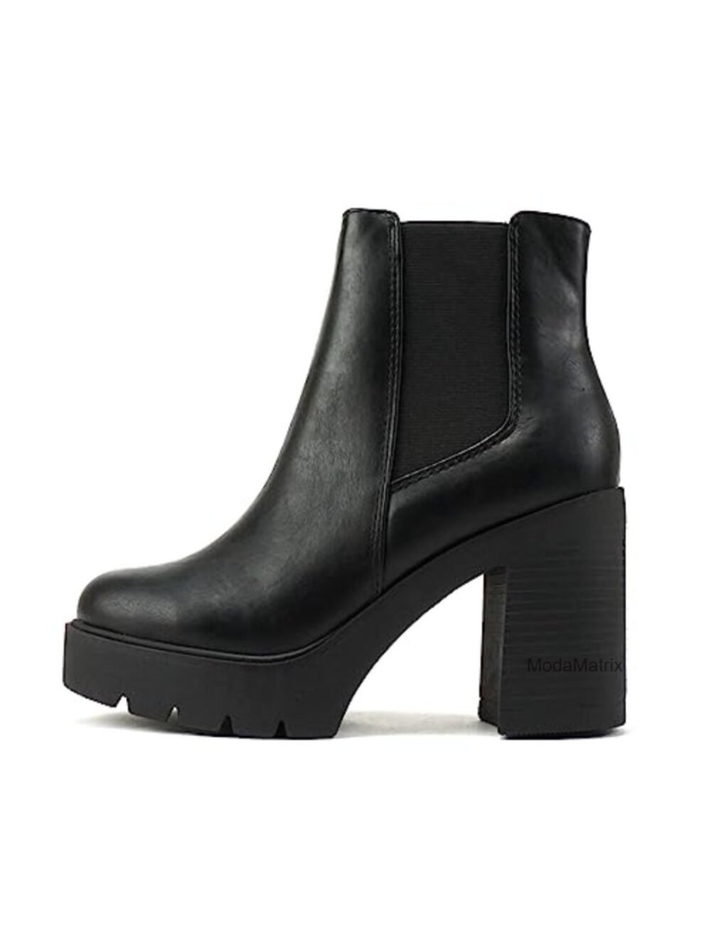 Lug Sole High Heel Chelsea Ankle Boot Double Elastic Gore